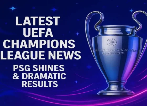 Latest UEFA Champions League news banner featuring PSG dramatic comeback and highlights from recent matches in Europe’s top competition.