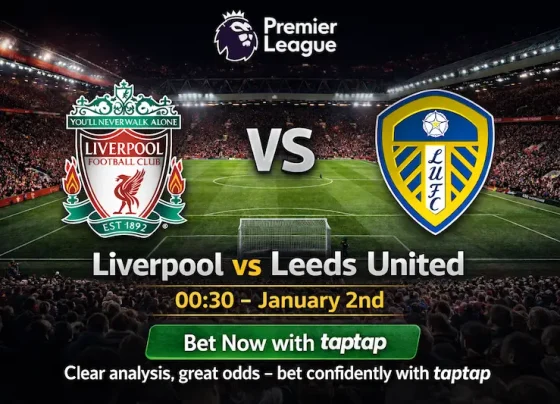 Liverpool vs Leeds United Premier League match prediction with taptap betting odds at Anfield on January 2nd