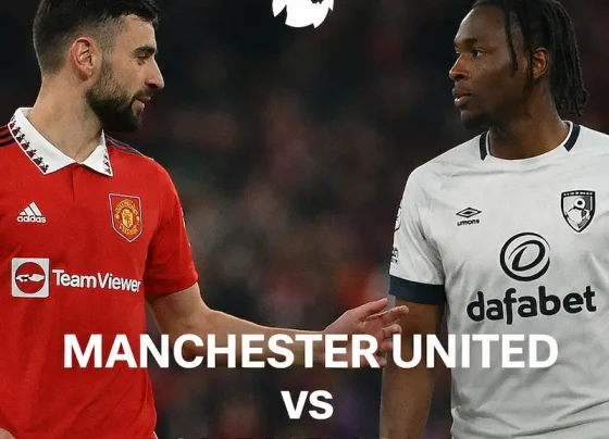 ការប្រកួតបាល់ទាត់ Premier League រវាង man united vs bournemouth ដែលបង្ហាញអ្នកលេងពីក្រុមទាំងពីរ|