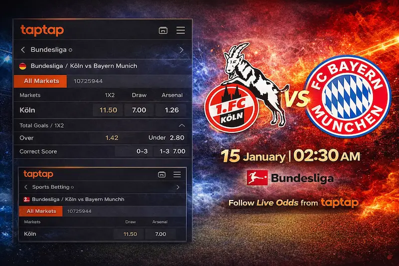 Koln vs Bayern Munich Bundesliga match prediction with live betting odds